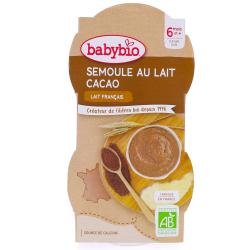 BABYBIO Desserts lactés - Semoule au lait cacao Bio +8 mois 2x 100g