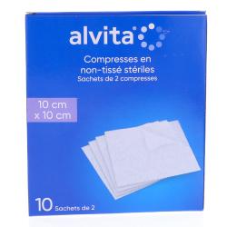 ALVITA Compresses en non-tissé stériles Taille 10 * 10cm - 10 sachets de 2 compresses