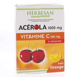 Acérola 1000 Vitamine C à croquer goût Orange 30 comprimés