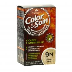 Color & soin n°9N blond miel flacon 60ml de teinture + flacon 60ml de fixateur + un sachet 15ml de baume capillaire + gants