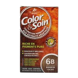 Color & soin n°6B marron cacao flacon 60ml de teinture + flacon 60ml de fixateur + un sachet 15ml de baume capillaire + gants