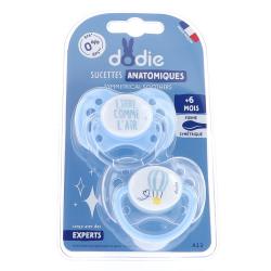 DODIE Duo Sucettes +6 mois anatomique silicone REF A13 duo fille papillon et princesse