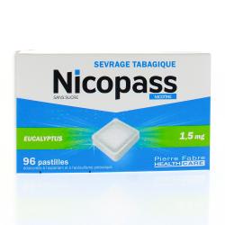 NICOPASS 1,5mg sans sucre eucalyptus Boîte de 96 pastilles