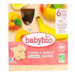 BABYBIO Fruits - Gourde pommes, abricots, banane dès 6 mois 4x90g