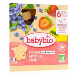BABYBIO Fruits - Gourdes pomme, myrtille, fraise dès 6 mois 4x90g