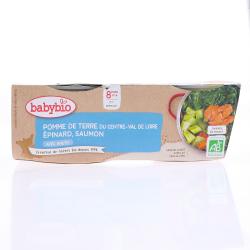 BABYBIO Repas du Midi - Petits bols Pommes de terre, épinard, saumon à l'aneth dès 8 mois 2x200g