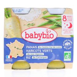 BABYBIO Repas du Soir - Petits pots de panais, haricots verts, riz, dès 8 mois, 2 x 200 gr